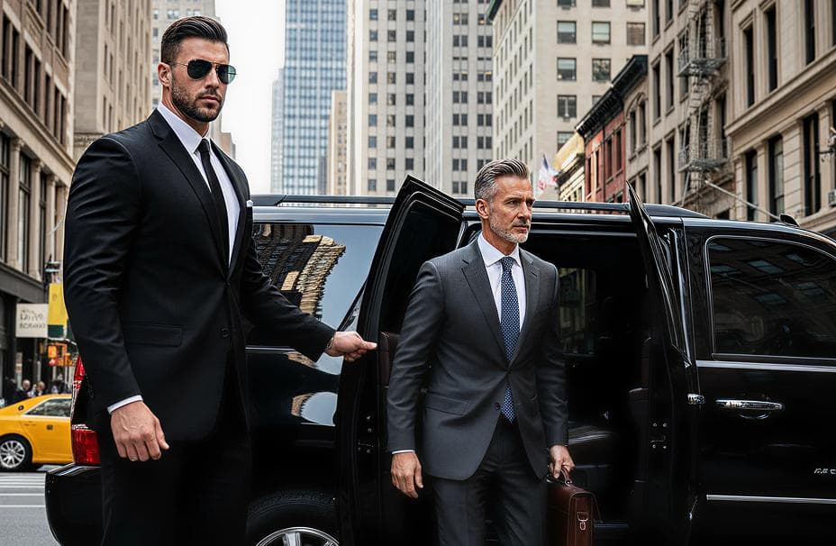 Corporate executive chauffeur assisting client